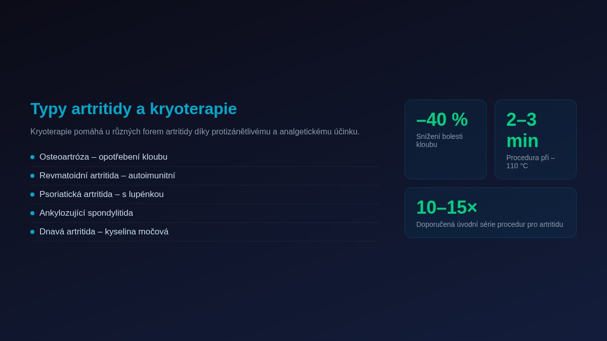 Typy artritidy a účinky kryoterapie - přehled statistik
