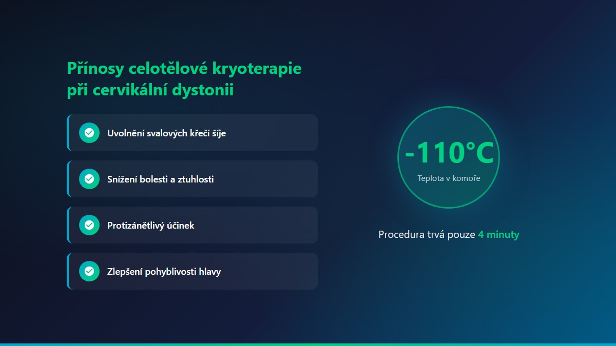 Přínosy celotělové kryoterapie při cervikální dystonii - uvolnění svalových křečí, snížení bolesti, protizánětlivý účinek