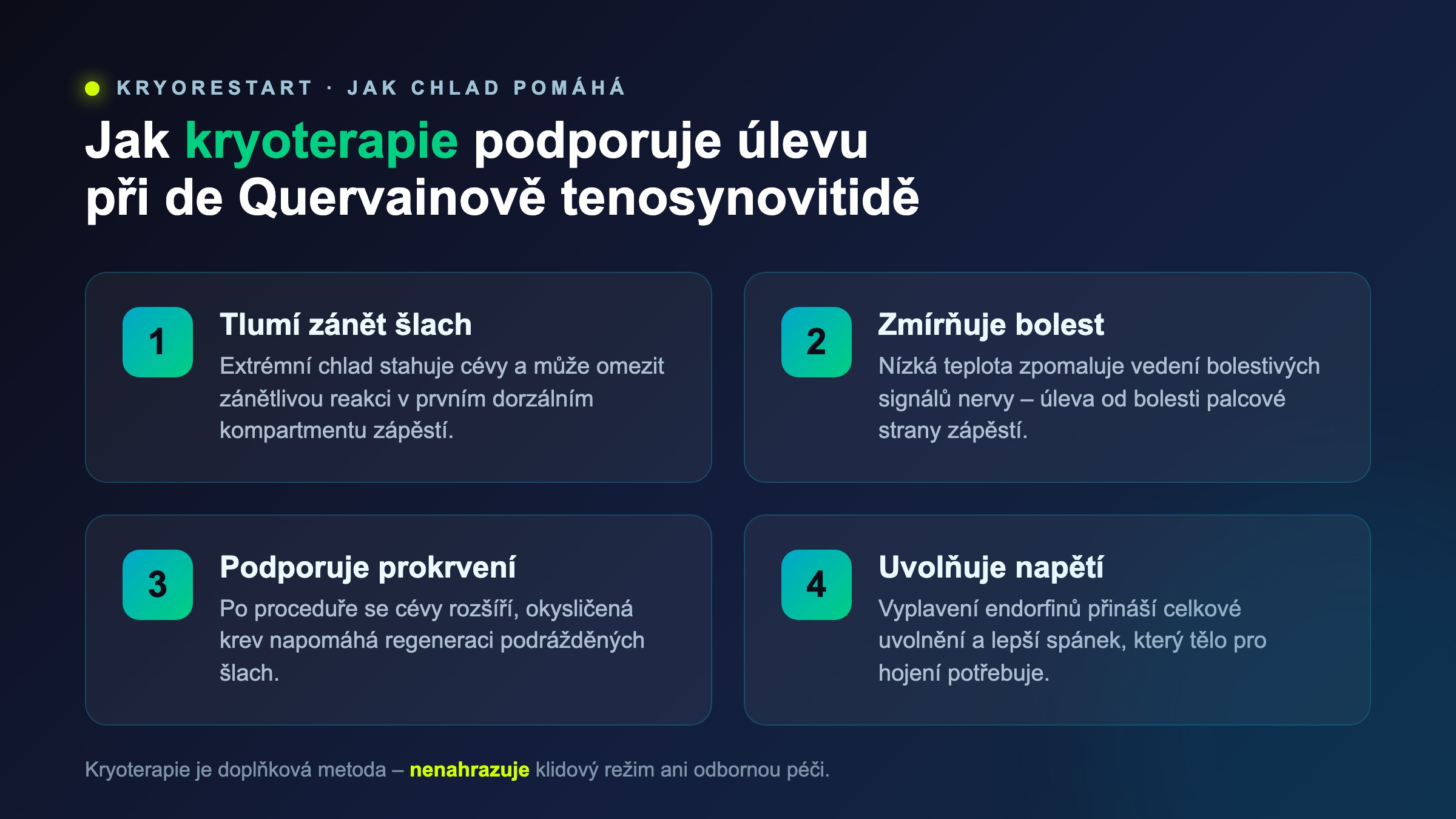 Jak kryoterapie podporuje úlevu při de Quervainově tenosynovitidě – zánět, bolest, prokrvení, napětí
